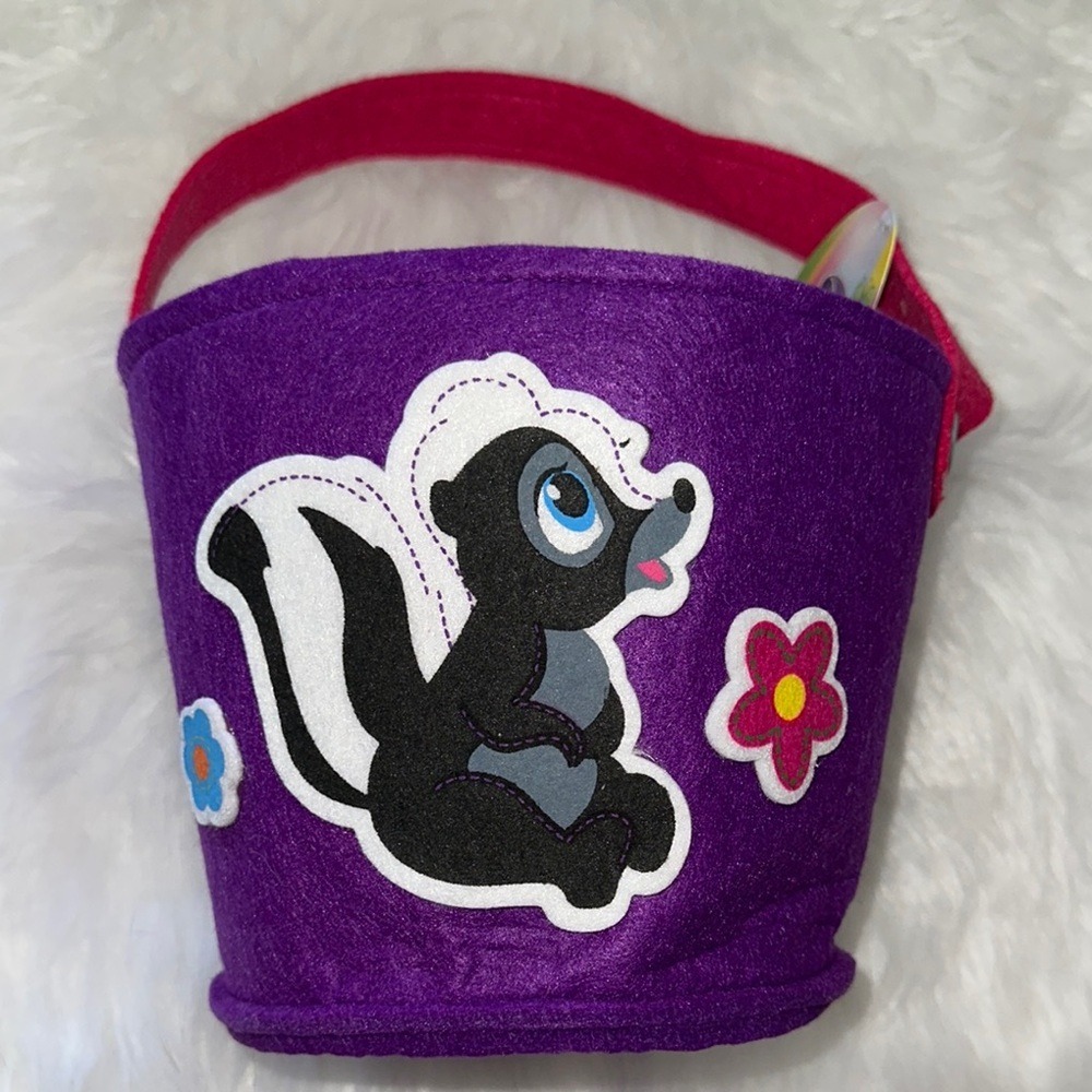 Disney Store Bambi Flower Skunk Purple Felt Easter Basket Trick or Treat Bag NWT